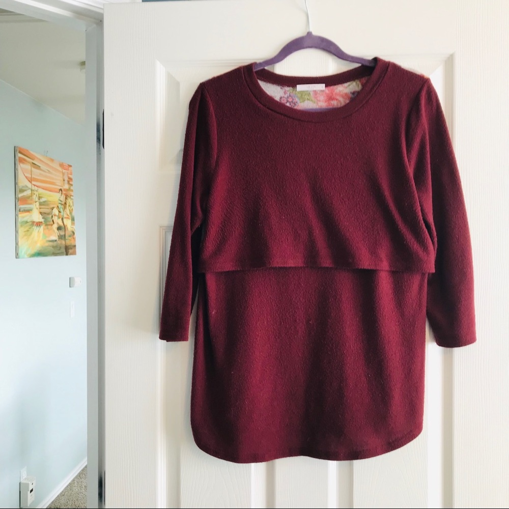 Le Lis Gorgeous Maroon Nursing Top w Floral detail